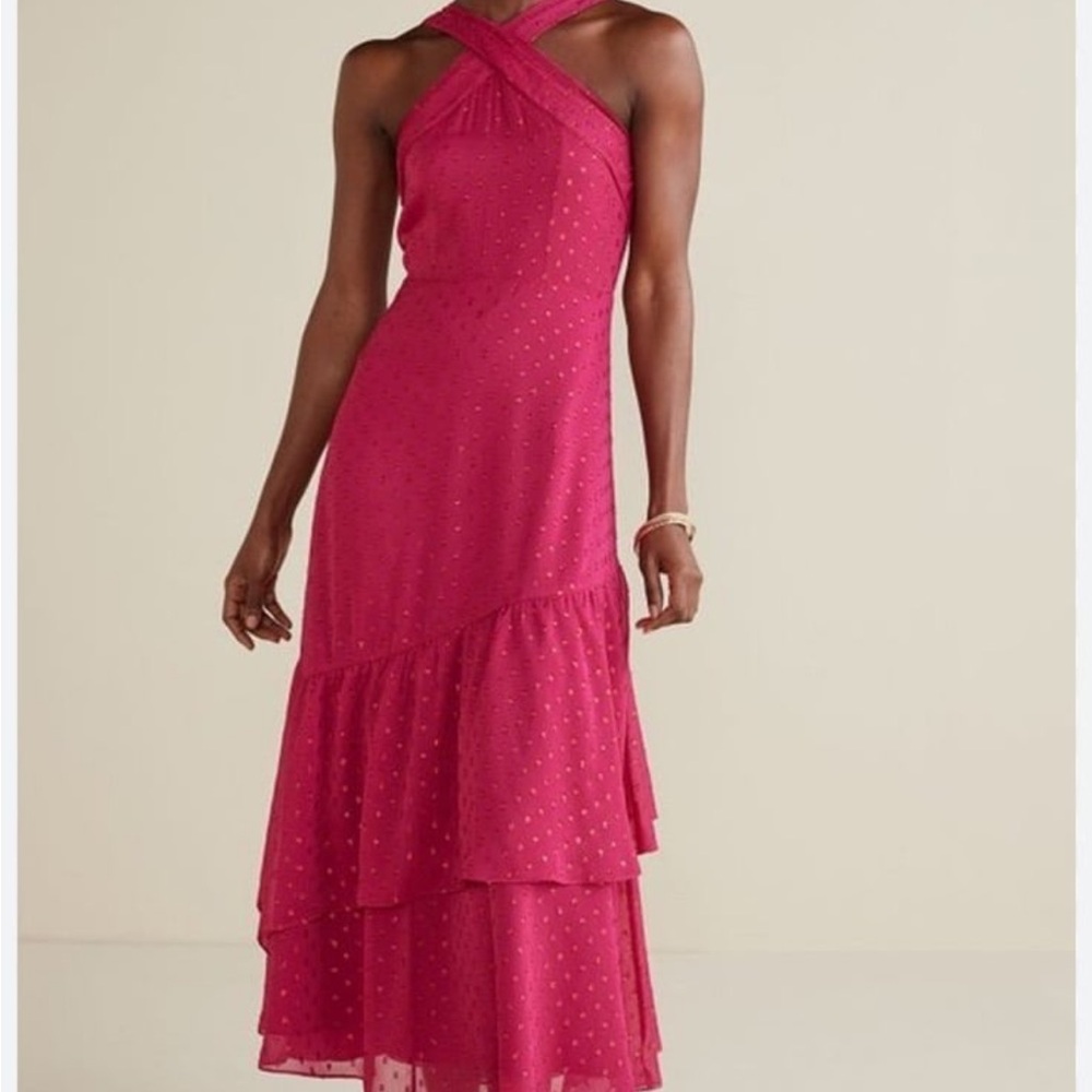 Soft Surroundings Pink halter dress  Ruched Tiered Dress size 6 women’s